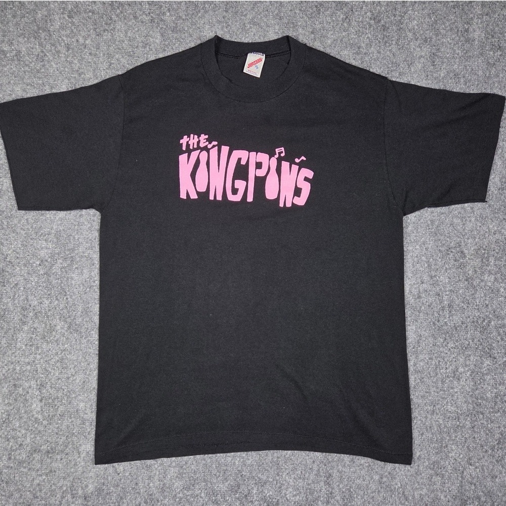 Vintage 90s The Kingpins T Shirt Mens XL Jerzees Black Pink Single Stitch USA